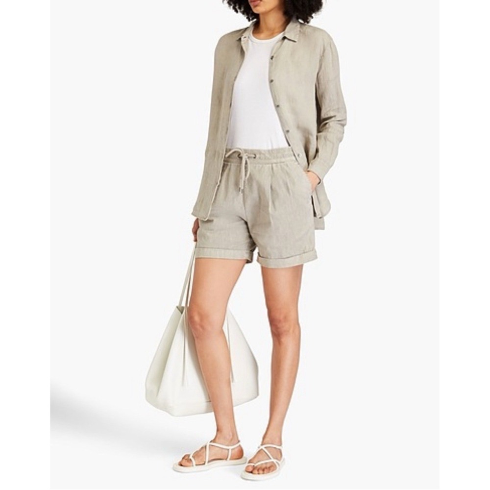 James Perse Linen Cotton Pull On Shorts Green Quiet Luxury Resort Sz 0 MRP $250